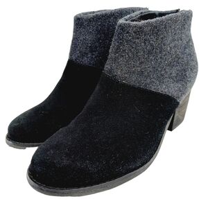TOMS Leila Ankle Bootie Black Suede Gray Wool Size 5 Two-toned Boots Heeled